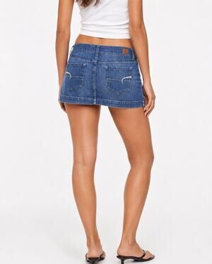 Y2K 2000s Indie Sleaze AEO Low Rise Denim Micro Mini Skirt 12 Medium Wash Indigo